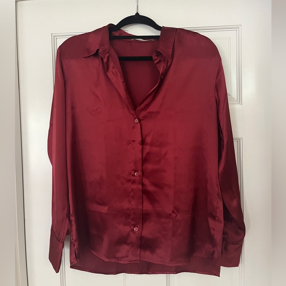 Abercrombie Long Sleeve Satin Button-Up Shirt Size Medium